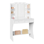SEDOL Makeup Vanity with LED Lighted Mirror and Visual Glass Tabletop Modern Dressing Table with 2 Drawers and Removable Cube Storage Organizer White Bedroom Vanity