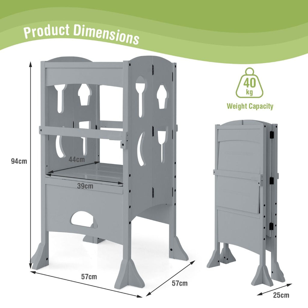 SEDOL Folding Montessori Learning Tower for Toddlers Space-Saving Height Adjustable Kitchen Helper Stool with Safety Latches and Full-Surround Guardrails