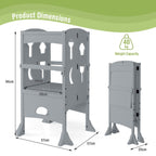 SEDOL Folding Montessori Learning Tower for Toddlers Space-Saving Height Adjustable Kitchen Helper Stool with Safety Latches and Full-Surround Guardrails