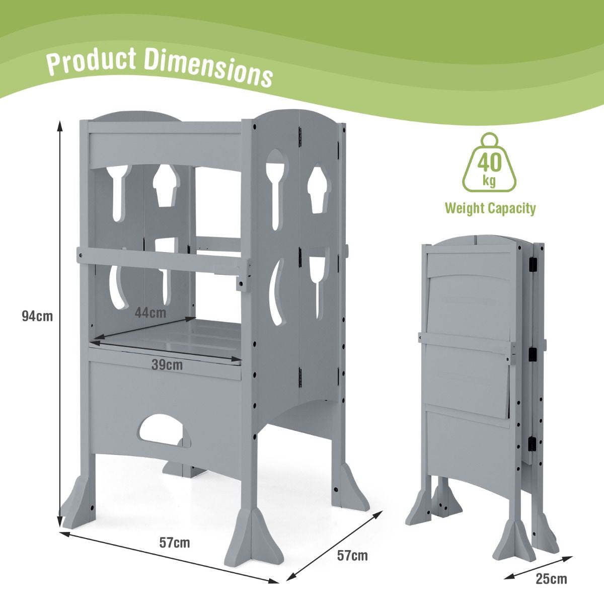 SEDOL Folding Montessori Learning Tower for Toddlers Space-Saving Height Adjustable Kitchen Helper Stool with Safety Latches and Full-Surround Guardrails