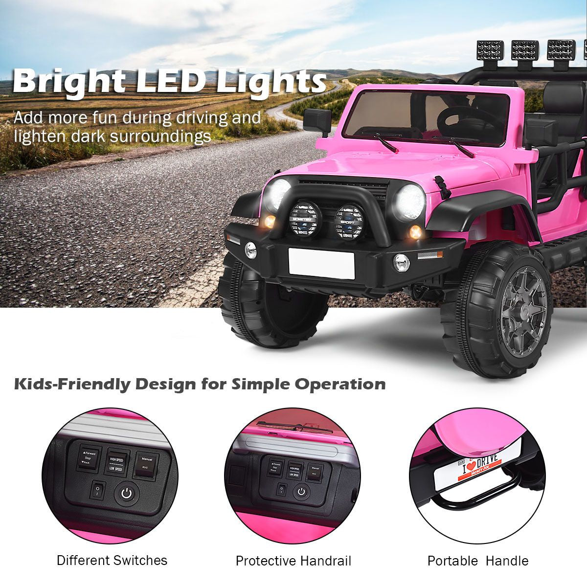 SEDOL 2-Seater 12V Electric Kids Ride-On Truck with Dual Storage Compartments Parental Remote Control High-Capacity 7Ah Battery and All-Terrain Spring Suspension – 50kg Limit