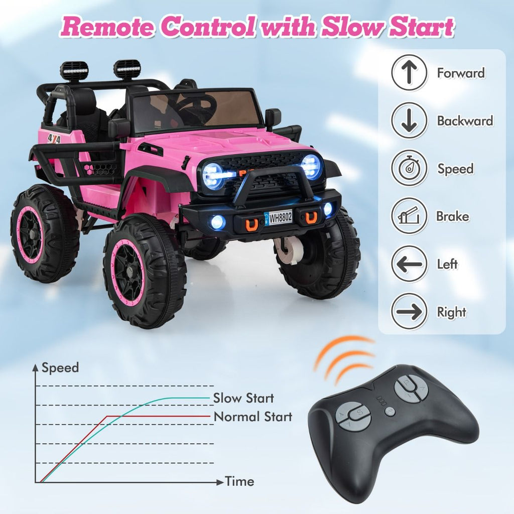 SEDOL 2-Seater 24V Kids Ride-On Truck with 4-Motor 4WD System Parental Remote Control 3-Point Safety Harness and Bonus Digging Shovel – 50kg Capacity