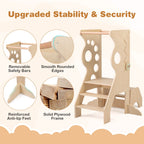 SEDOL 2-in-1 Montessori Convertible Learning Tower & Weaning Table Set with Nested 2-Step Stool, Removable Safety Bars and Integrated Line-Tracking Game