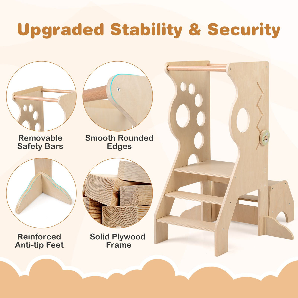 SEDOL 2-in-1 Montessori Convertible Learning Tower & Weaning Table Set with Nested 2-Step Stool, Removable Safety Bars and Integrated Line-Tracking Game
