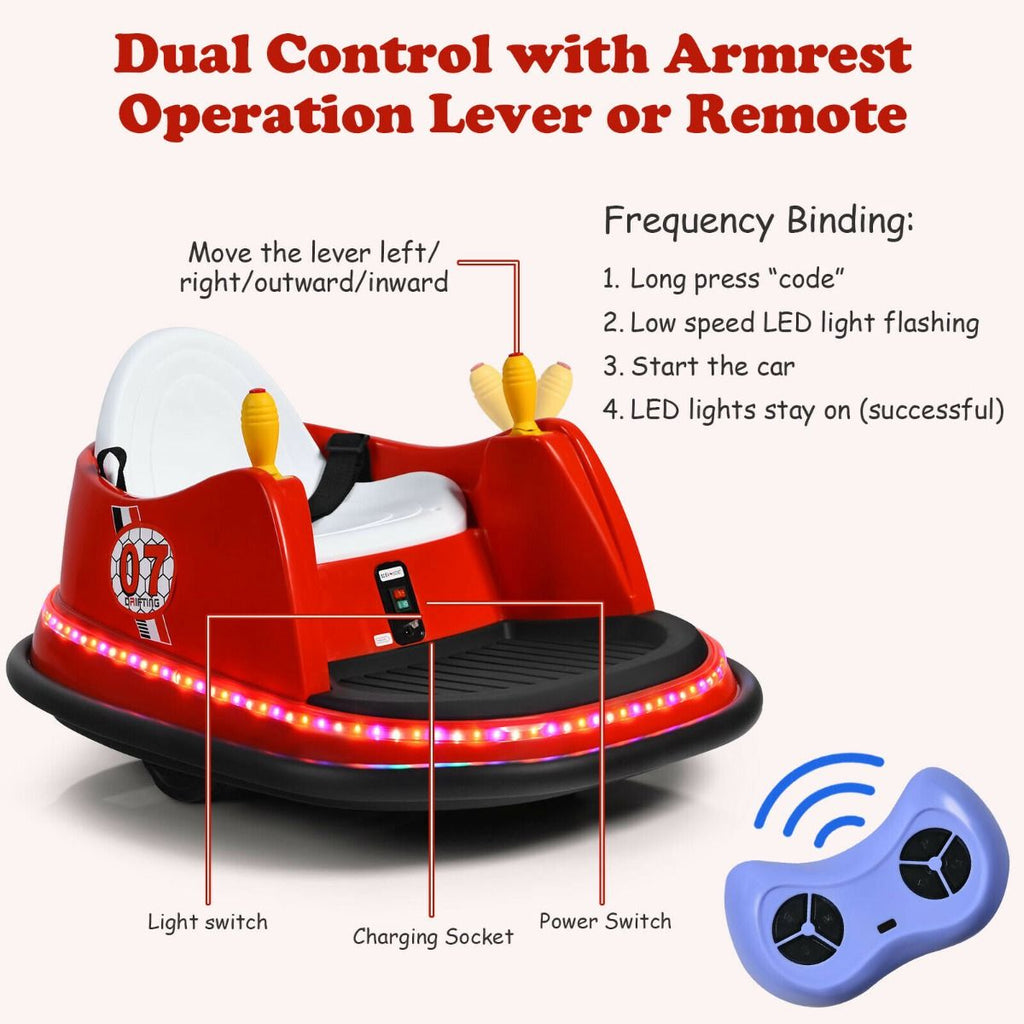 SEDOL Kids 6V Electric Bumper Car for Toddlers 360° Zero-Turn Waltz Car with Parental Remote Control Wall-Safe Rubber Bumper and Flashing LED Light Show