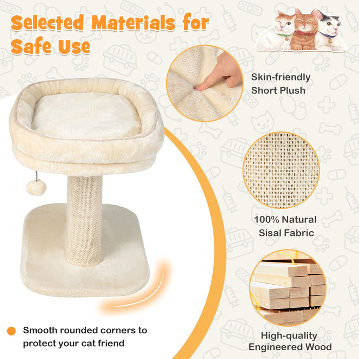 2-Tier Cat Tree with Sleeping Perch Sisal Scratching Plate and Ball