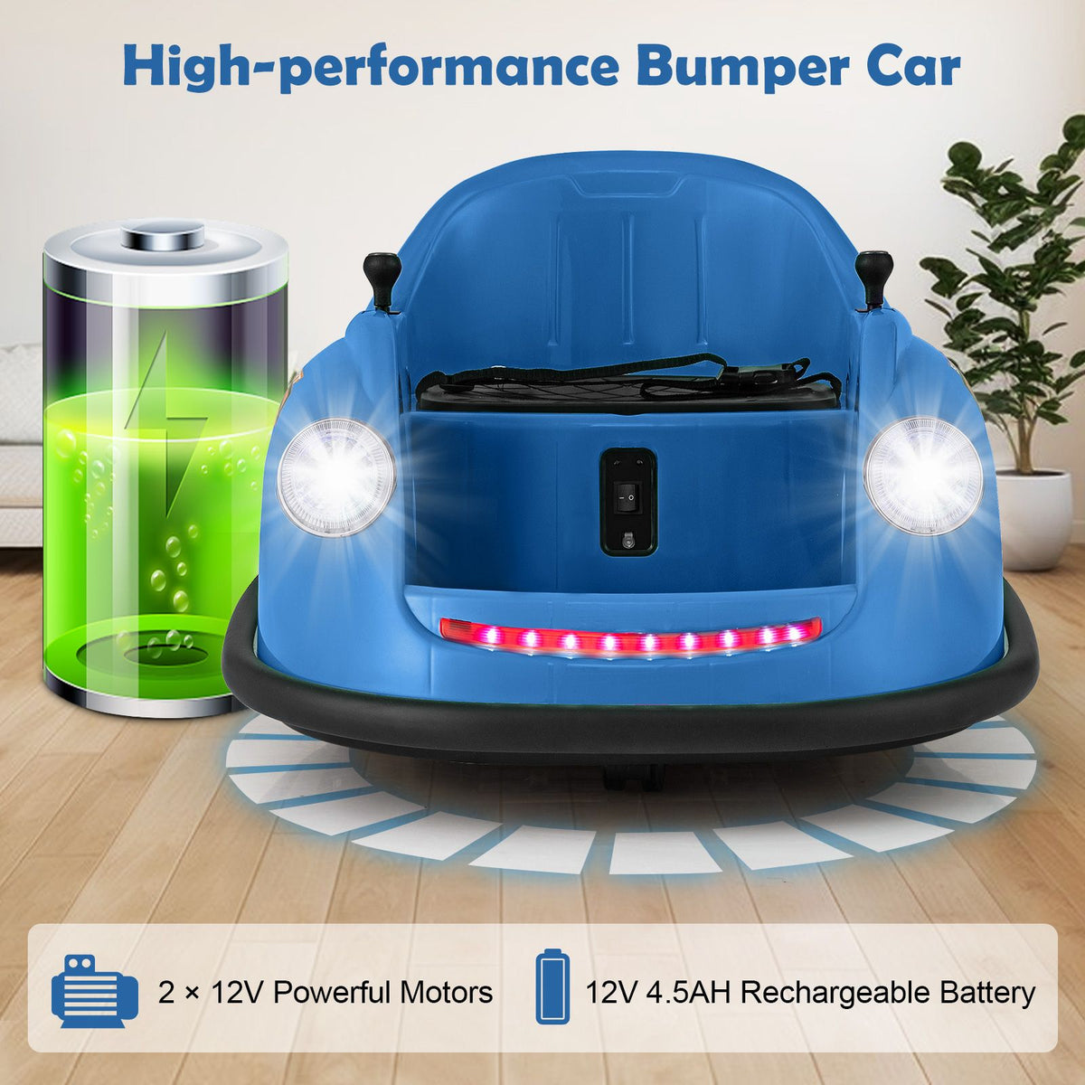 SEDOL 12V High-Torque Kids Bumper Car with Dual 10,000 RPM Motors 360° Zero-Turn Dual Levers Parental Remote Control and Wall-Safe Reinforced Bumper