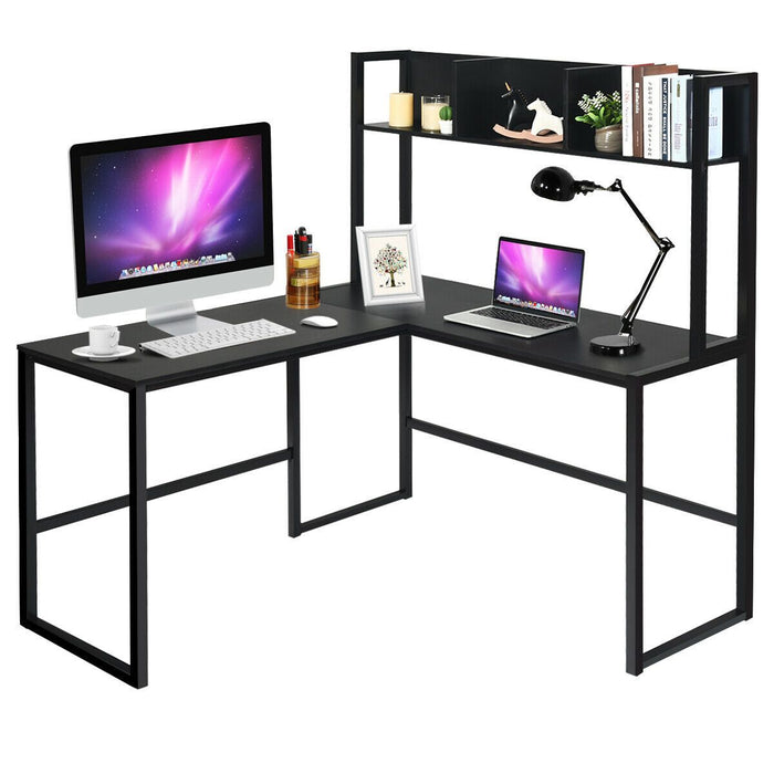 L-Shaped Corner Computer Desk with Storage Bookshelf