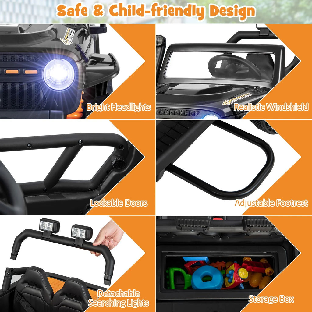 SEDOL 12V Parent-Child Ride-On Truck with 100kg High-Capacity Load High-Torque Dual Motors Parental Remote Control and Integrated Adult Seat with Folding Foot Pedals