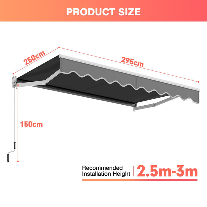 10x8ft Retractable Awning with Crank Handle