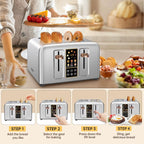SEDOL 4 Slice Toaster Stainless Steel Digital Toaster with Touch LCD Display 7 Browning Levels and 6 Bread Mode Selection Extra Wide Slots for Bagels Artisan Sourdough 1500W UK Plug