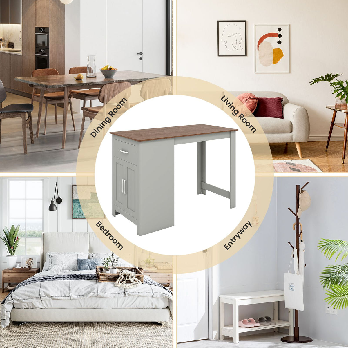 Counter Height Table with Storage Rectangular Pub Dining Table