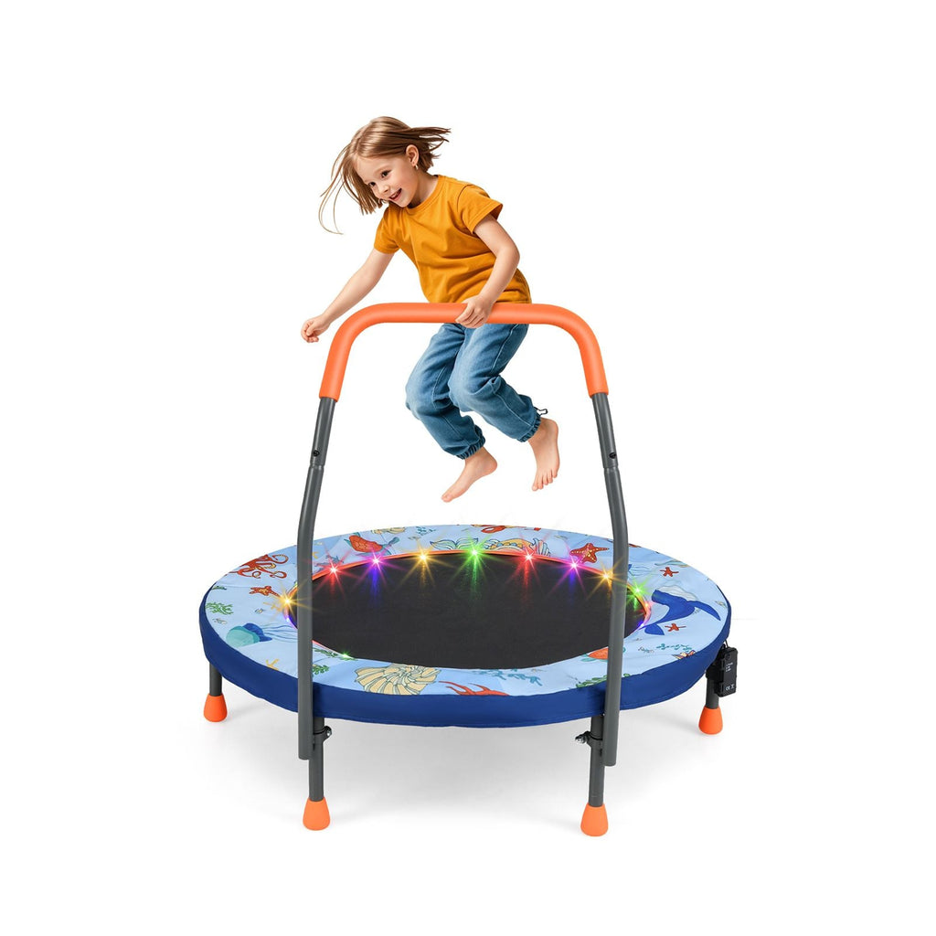 SEDOL 90cm Folding Mini Trampoline for Kids | Silent Springless Rebounder with LED Sensory Lights & Padded Safety Cover | Heavy-Duty Toddler Bouncer with Foam Handle for Indoor and Outdoor Play