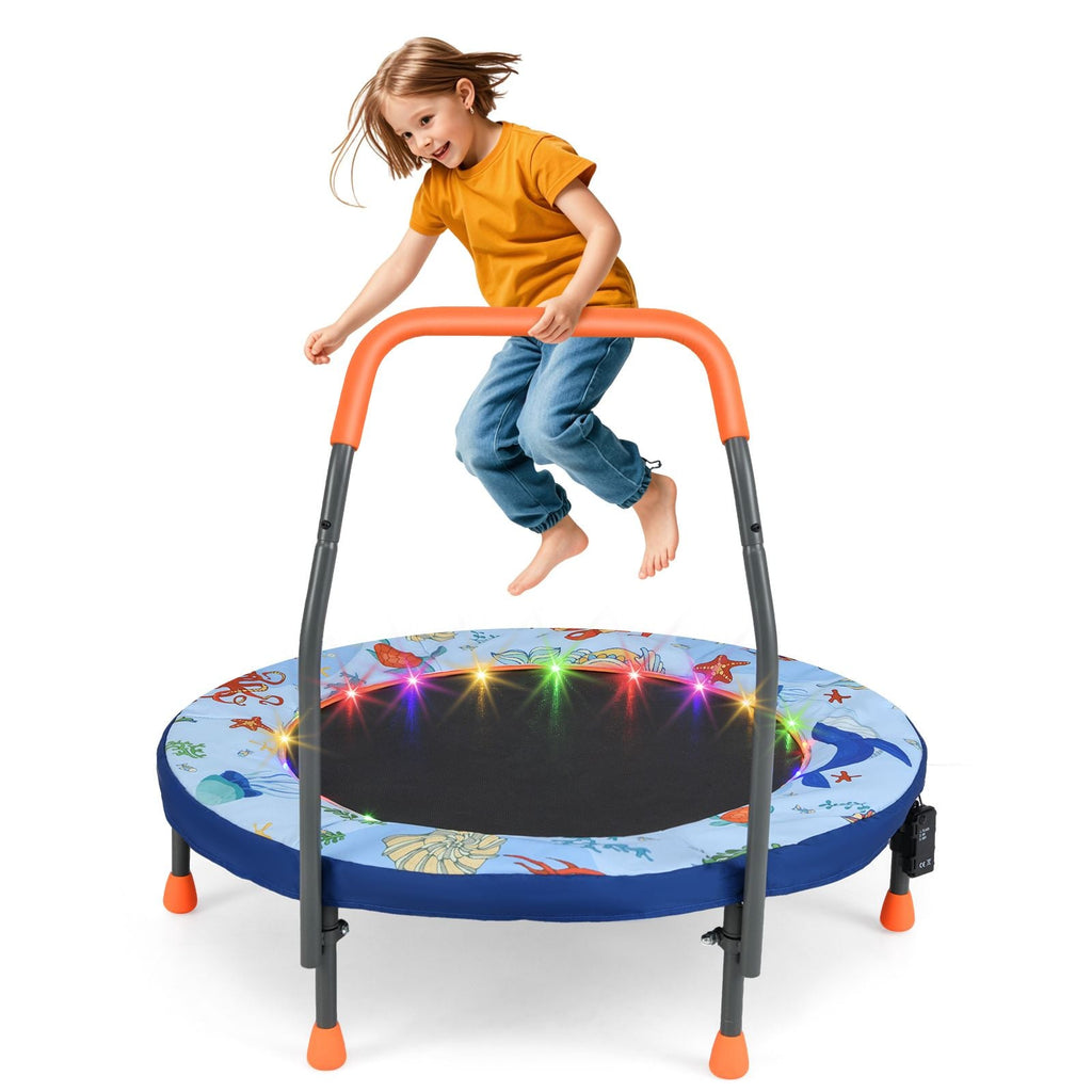 SEDOL 90cm Folding Mini Trampoline for Kids | Silent Springless Rebounder with LED Sensory Lights & Padded Safety Cover | Heavy-Duty Toddler Bouncer with Foam Handle for Indoor and Outdoor Play