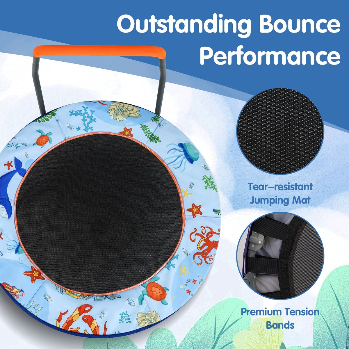 SEDOL 90cm Folding Mini Trampoline for Kids | Silent Springless Rebounder with LED Sensory Lights & Padded Safety Cover | Heavy-Duty Toddler Bouncer with Foam Handle for Indoor and Outdoor Play