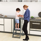SEDOL 3-in-1 Montessori Learning Tower with Double-Sided Chalkboard & Whiteboard – Height-Adjustable Kitchen Helper Stool with Safety Rails and Anti-Tip Base