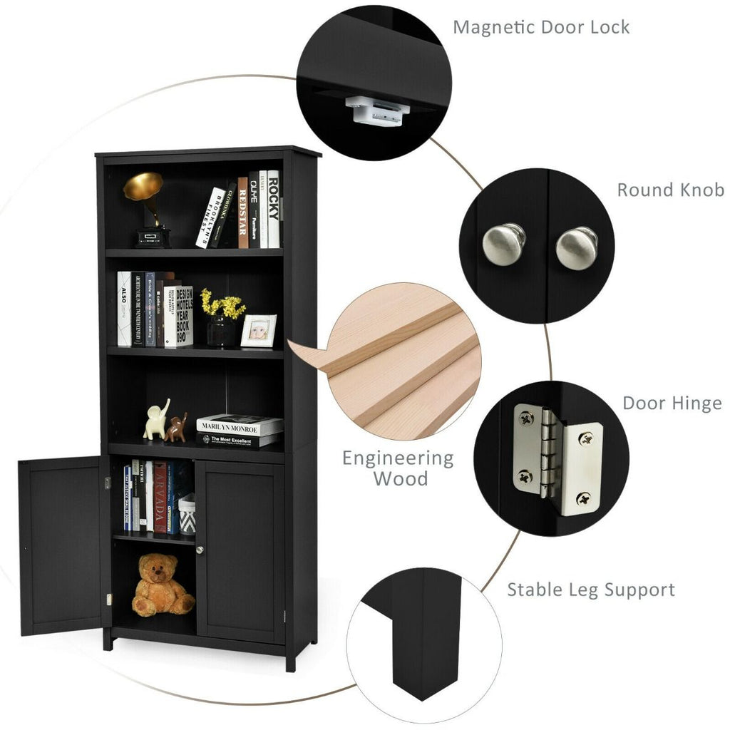 Wooden Tall Bookcase with 3-Tier Storage Cabinet