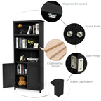 Wooden Tall Bookcase with 3-Tier Storage Cabinet
