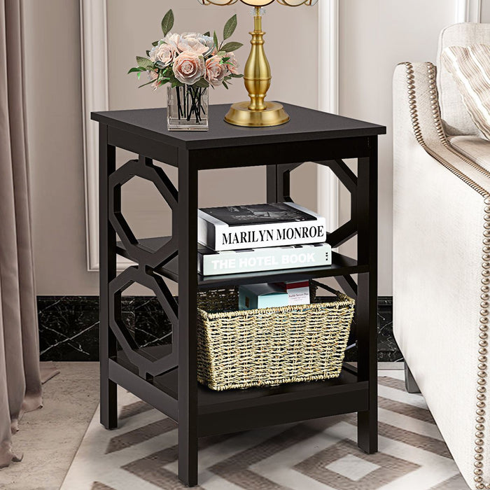 3-Tier Bedside Table with Storage Shelves for Living Room Bedroom