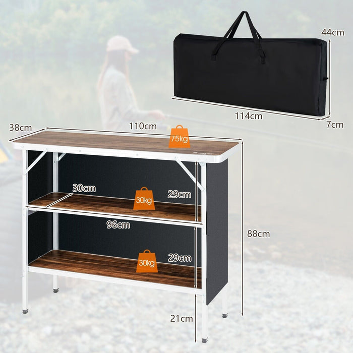 Aluminum Lightweight Folding Picnic Table with 2-Tier Shelves and Carrying Bag