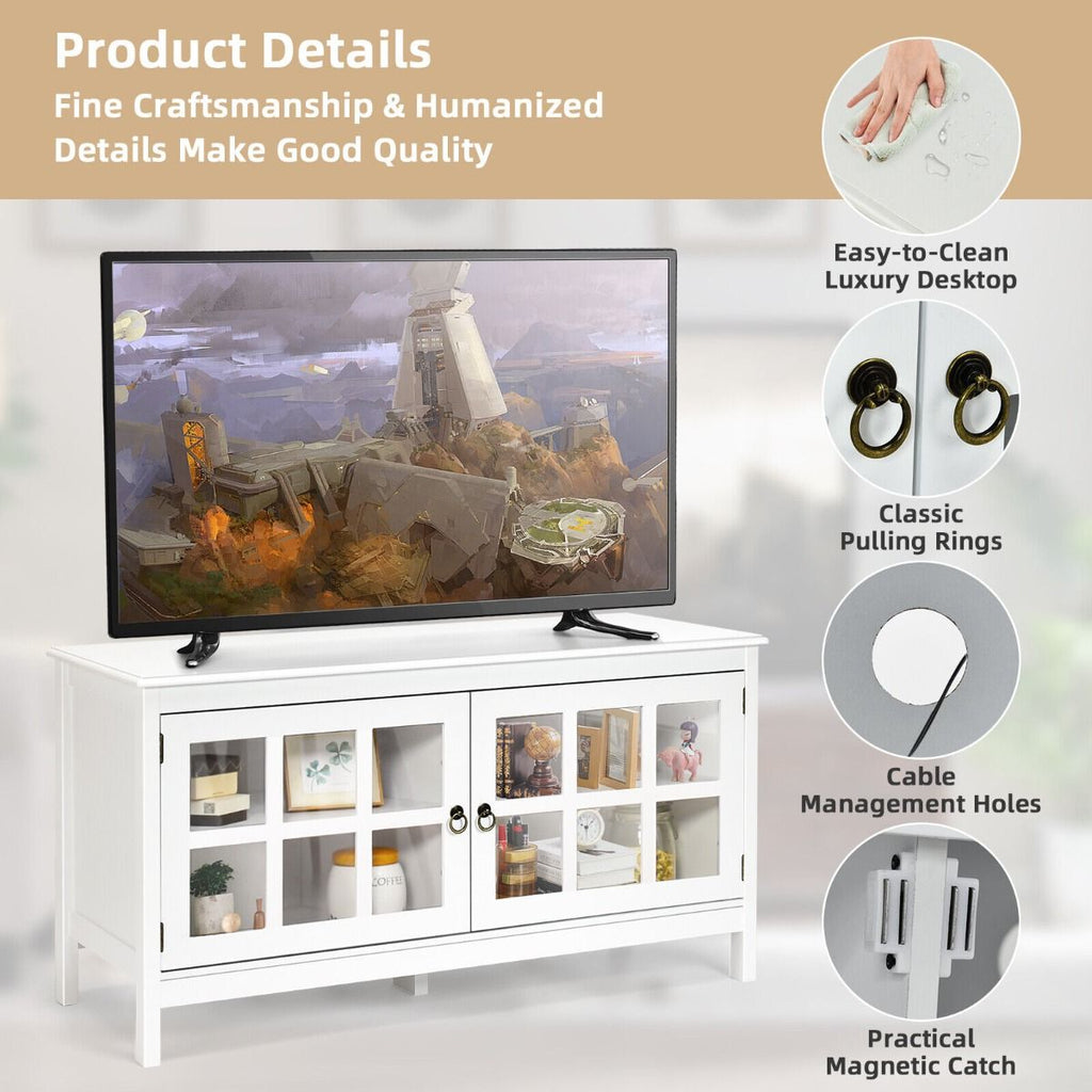 Modern Wooden TV Stand with Tempered Glass Doors for Tvs up to 50''