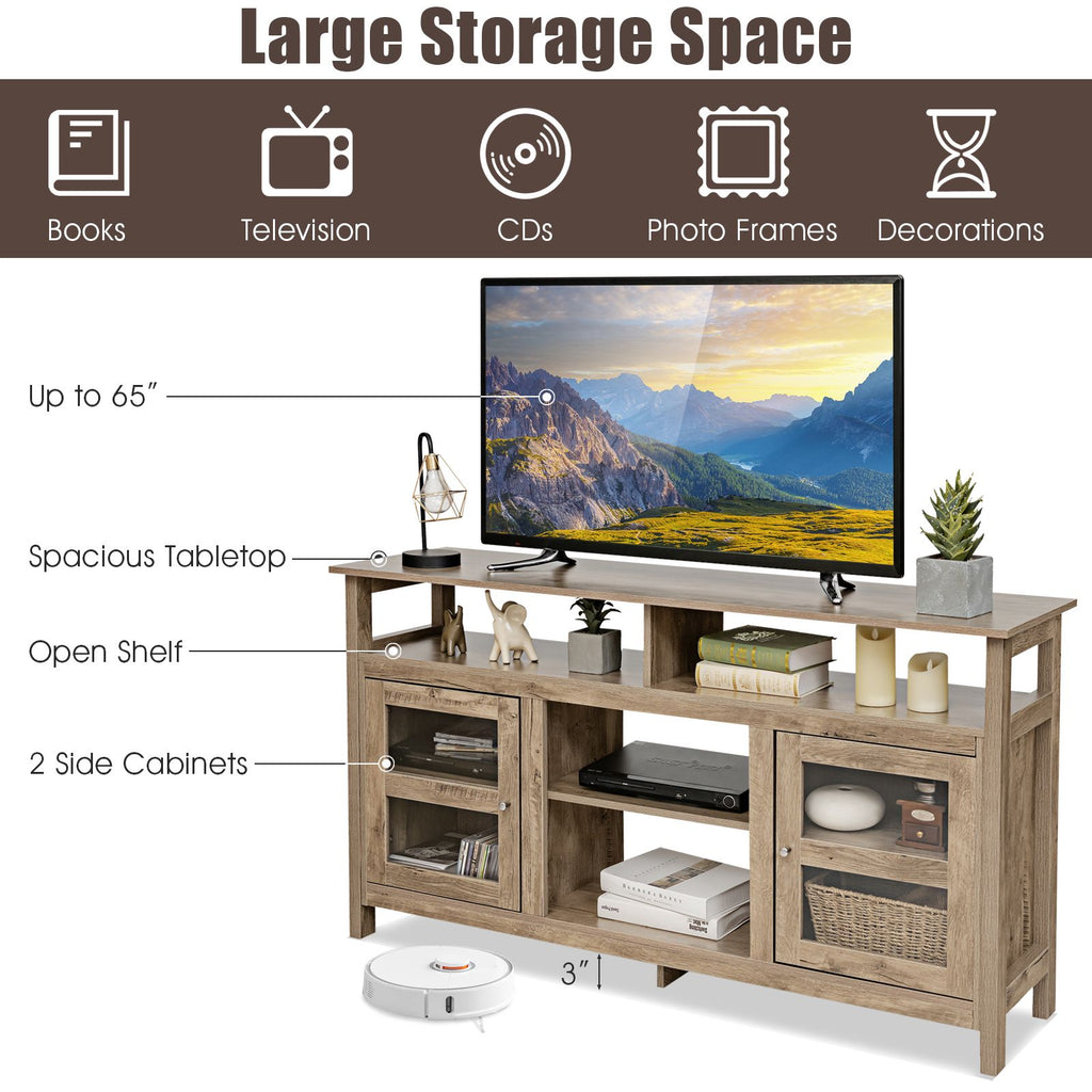 Living Room Console Table for Tvs with Wooden Fireplace and 2 Cabinets