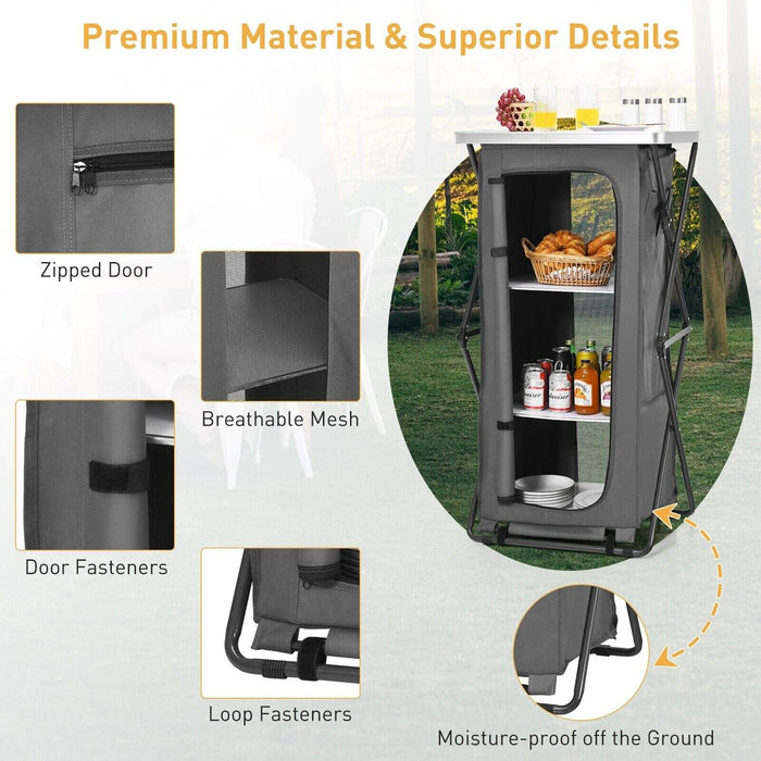 3-Tier Folding Camping Storage Cabinet with Side Pockets and Carry Bag
