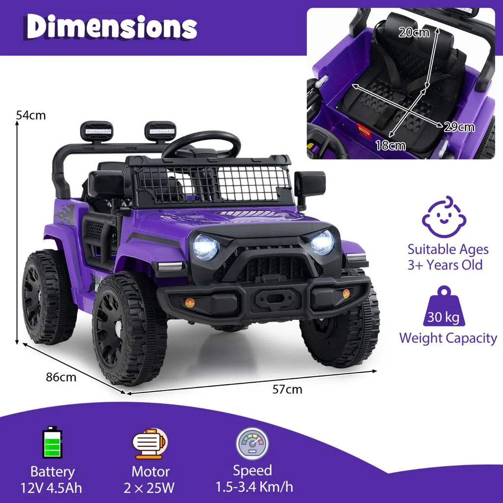 SEDOL 12V Electric Ride-On Truck for Kids with Parental Remote Control Dual 25W Motors All-Terrain Shock Absorbers LED Headlights and Soft-Start Safety System
