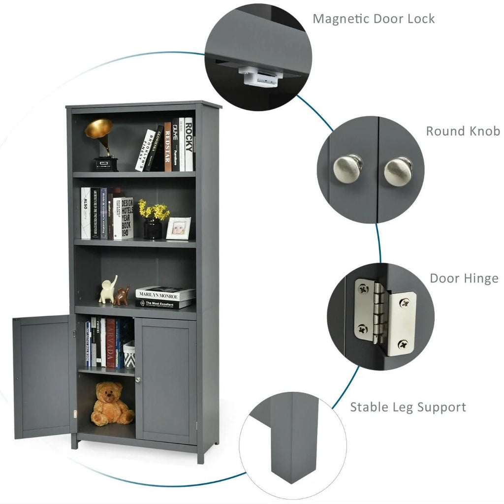 Wooden Tall Bookcase with 3-Tier Storage Cabinet