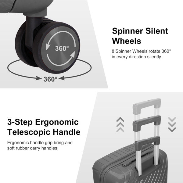 4-Piece Luggage Set with Handbags & Toiletry Kit – Durable Hard Shell Suitcases 18"/20"/24"/28" with Spinner Wheels, Travel Tote & Wash Bag – Dark Grey