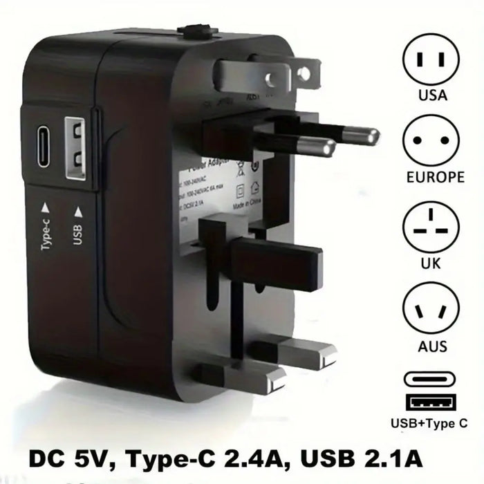 Universal Travel Adapter – Multifunction Converter with USB & Type-C Ports