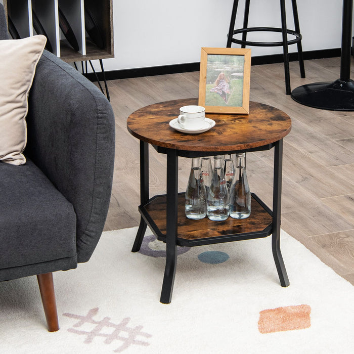 2-Tier Industrial round End Table