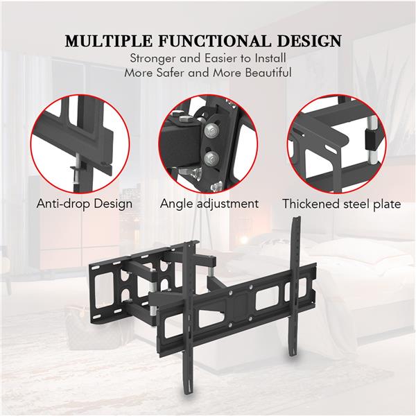 TV Stand for 32–70 Inch Screens – Double Arm Mount with Large Base, Height Adjustable, Swivel Tilt Bracket