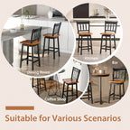 Set of 2 97Cm Swivel Rubber Wood Bar Stools with Backrest and Footrest
