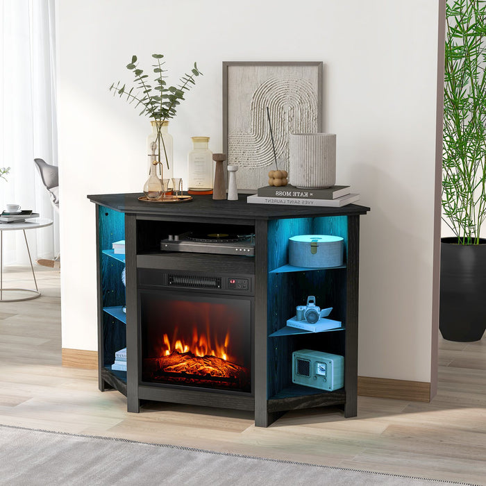 Corner TV Stand with Fireplace Insert and LED Lights