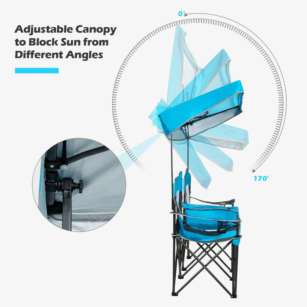 Double Folding Camping Chair with Canopy and Armrests