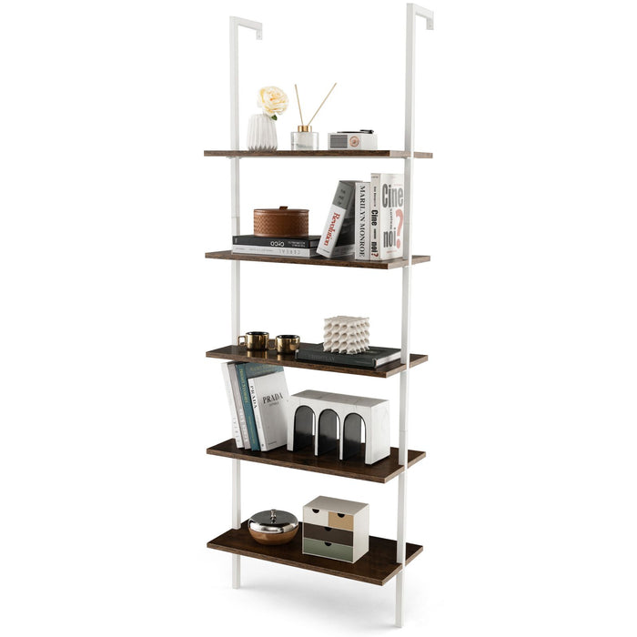 5-Tier Ladder Shelf with Steel Frame for Living Room Bedroom Office