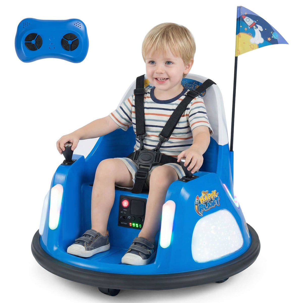 SEDOL 12V High-Performance Kids Bumper Car with 5-Point Safety Harness 360° Zero-Turn Dual Joysticks Parental Remote Control and 5-Mode LED Light Show