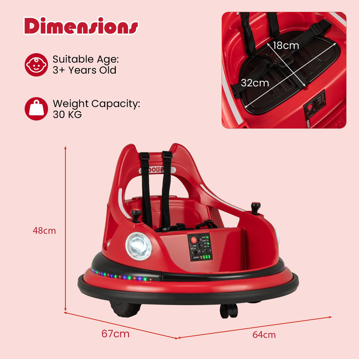 SEDOL 12V High-Performance Kids Bumper Car with 5-Point Safety Harness 360° Zero-Turn Dual Joysticks and 5-Mode LED Light Show – 12V Powered for Ages 3+