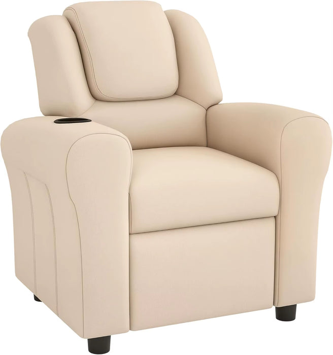 SEDOL Kids Recliner Armchair with Built-In Cup Holder Premium PU Leather Children’s Sofa with 150° Adjustable Backrest and Padded Headrest for Playroom & Living Room