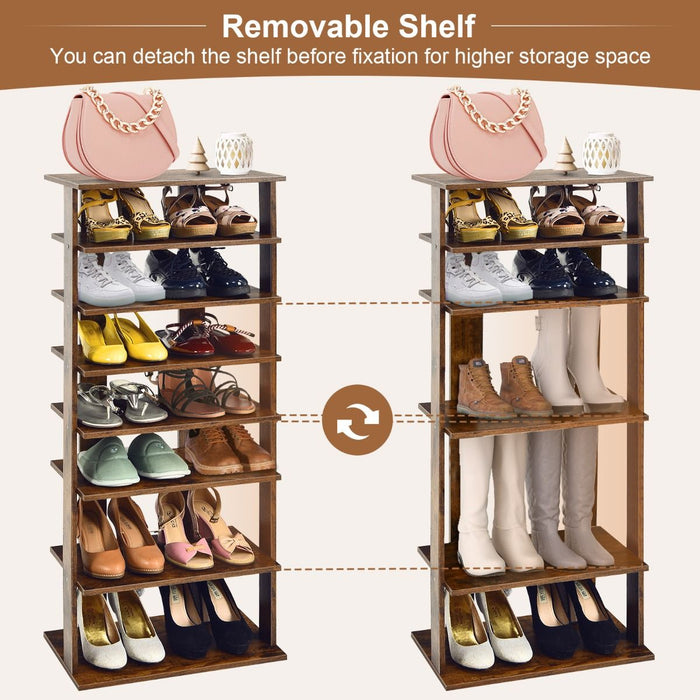 Extra Wide Wooden Vertical Shoe Rack with 7 Shelves