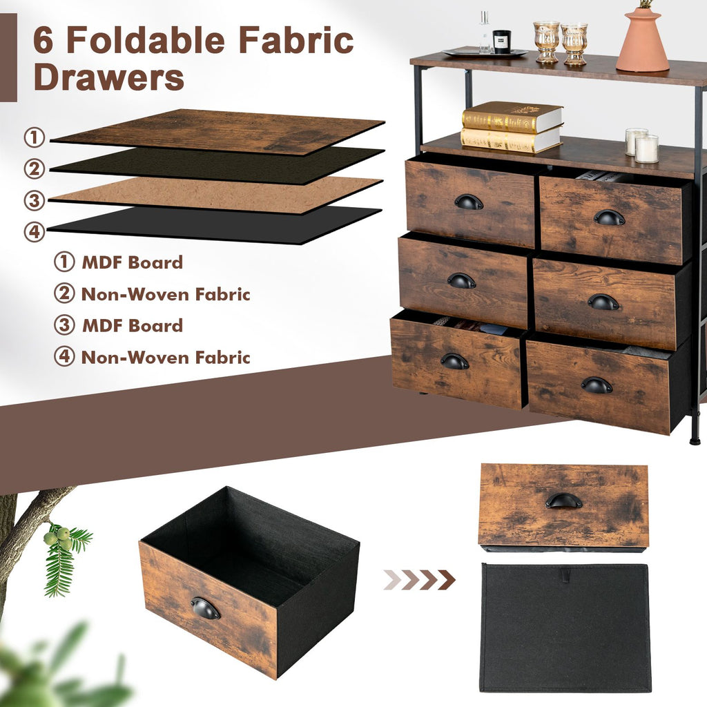 2-Tier Dresser with 6 Removable Fabric Drawers and Wooden Top
