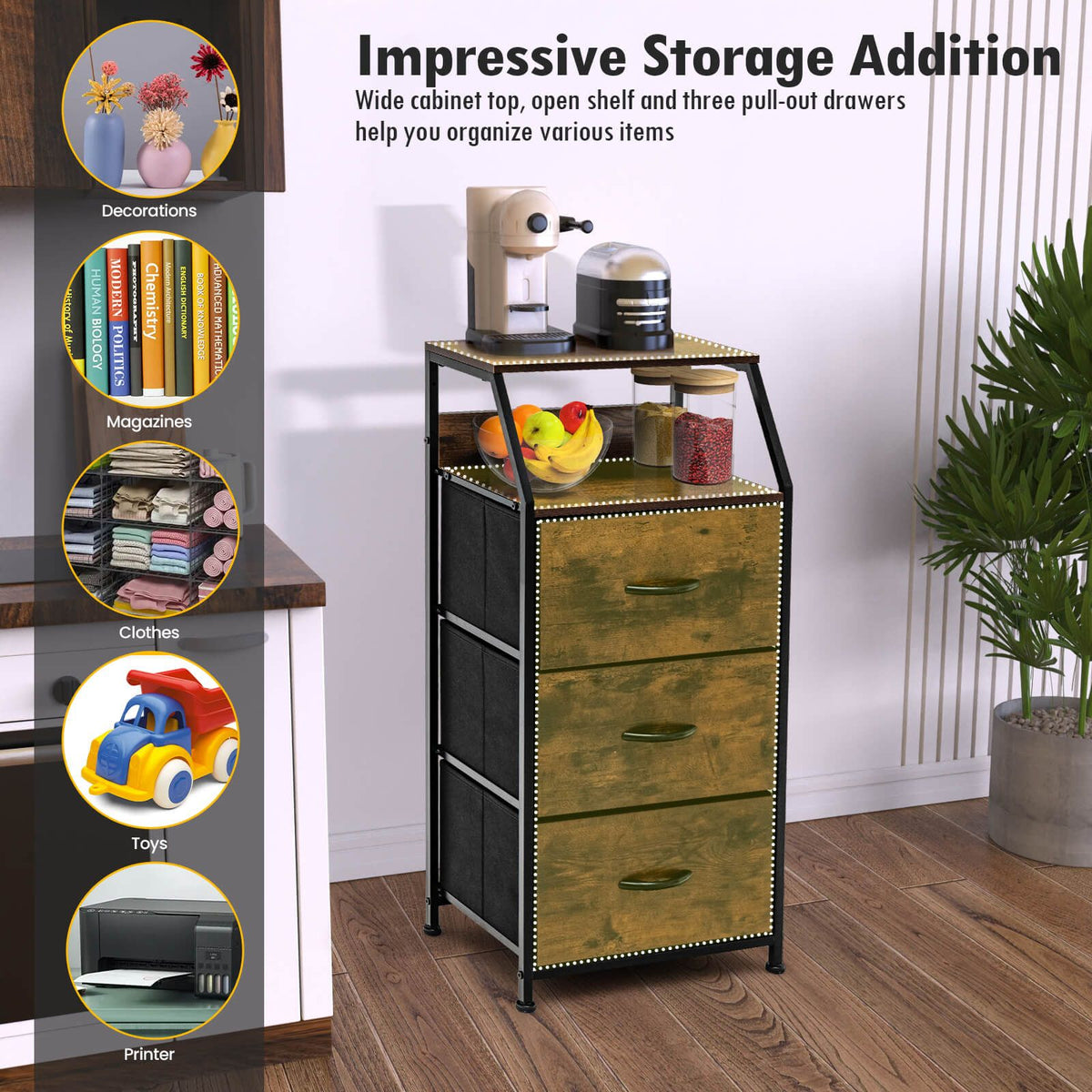 3 Drawer Organizer Unit with Wooden Top and Front