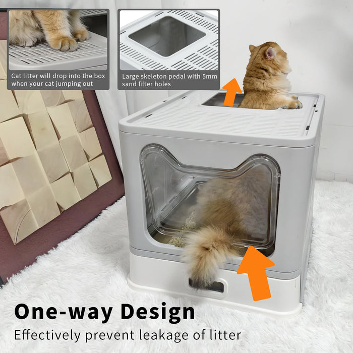 Stainless Steel Cat Litter Box – Enclosed Litter Tray with Lid, Front Entry & Top Exit