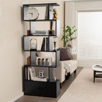 Industrial S-Shaped 5-Tier Bookcase with Cabinet