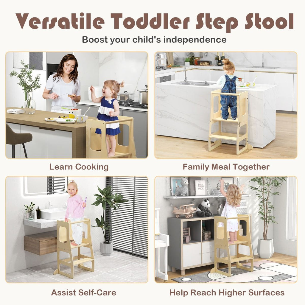 SEDOL 3-in-1 Montessori Convertible Learning Tower & Weaning Table with Integrated Chalkboard – Solid Wood Foldable Kitchen Helper Stool with A-Frame Stability – 60kg Capacity