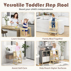 SEDOL 3-in-1 Montessori Convertible Learning Tower & Weaning Table with Integrated Chalkboard – Solid Wood Foldable Kitchen Helper Stool with A-Frame Stability – 60kg Capacity