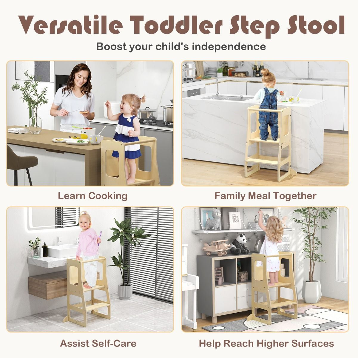 SEDOL 3-in-1 Montessori Convertible Learning Tower & Weaning Table with Integrated Chalkboard – Solid Wood Foldable Kitchen Helper Stool with A-Frame Stability – 60kg Capacity