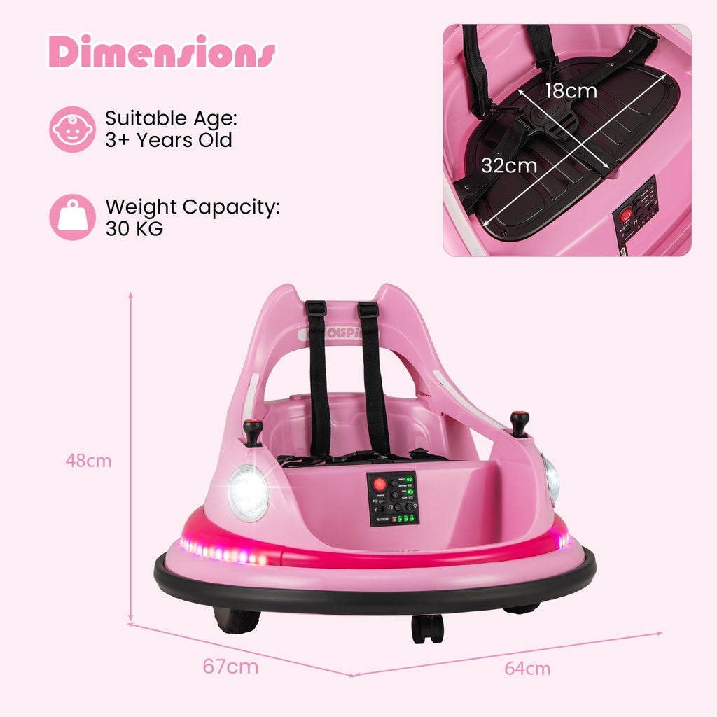 SEDOL 12V High-Performance Kids Bumper Car with 5-Point Safety Harness 360° Zero-Turn Dual Joysticks and 5-Mode LED Light Show – 12V Powered for Ages 3+