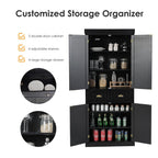 4-Door Tall Kitchen Cupboard Adjustable Shelves and Drawer